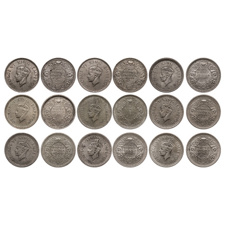 George VI, Half Silver, Rupee (9 coins), 1940 Bombay Mint, A(a)/I, Dot, 1941, Bombay mint,