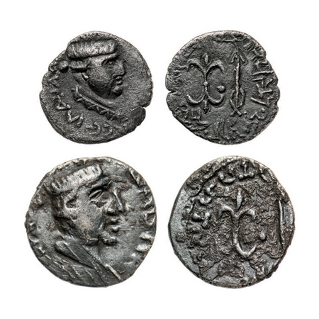 Western Kshatrpas, Nahapana, Silver Drachms (2 coins), 1.75gm & 1.77gm, Obv: Bust of Nahap