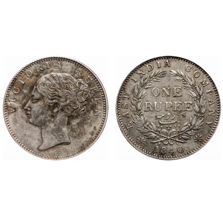 Victoria Queen, Silver, Rupee, 1840, CL, Bombay Mint, A/I(i), English head, Short neck, Wi