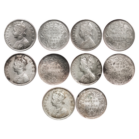 Victoria Queen, Silver, Rupee (5 slabs), 1862, 1) Calcutta Mint, B/III, Embroidery in high