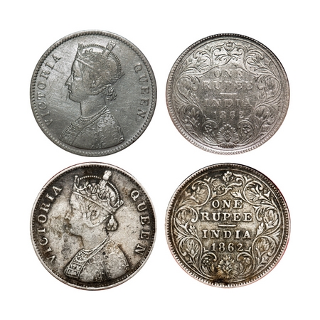 Victoria Queen, Silver, Rupee (2 slabs), 1862, 1) Calcutta Mint, A/II(i), with initial 'J'