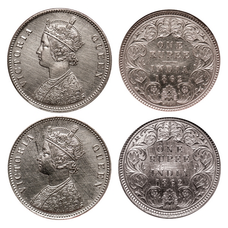 Victoria Queen, Silver, Rupee (2 slabs), 1862, Calcutta Mint, A/I, With initial 'J'. F. Pr