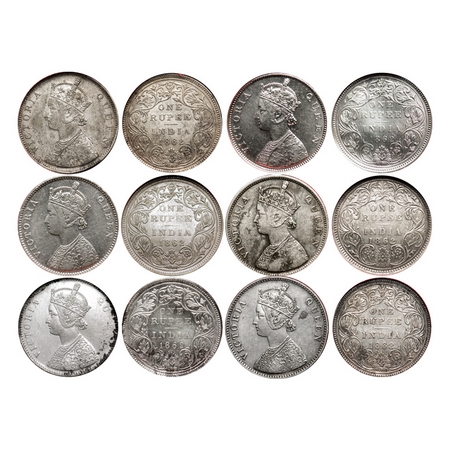 Victoria Queen, Silver, Rupee (6 slabs), 1862, Bombay Mint, 1) B/II/1/0, 2) B/II/2/0, 3) A