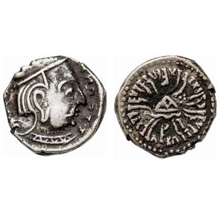 Western Kshatrapa, Svami Rudrasena III son of Svami Rudradaman II, Silver Drachma, 2.18g, 