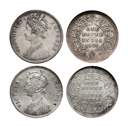 Victoria Empress, Silver, Rupee (2 slabs), 1879, 1) Bombay Mint, A3/II(iv), Dot, 2) Calcut
