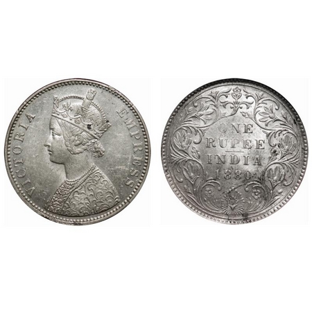 Victoria Empress, Silver, Rupee, 1880, Bombay Mint, A3/II(iv), Dot. F. Prid # Unlisted. GK