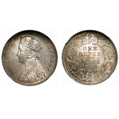 Victoria Empress, Silver, Rupee, 1889, Calcutta Mint, C3/I(i), 'C' incused. F. Prid # 130.