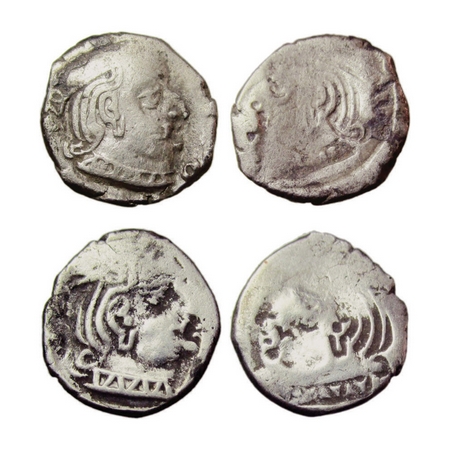 Western Kshtrapas, Rudrasen II (255-276AD). Silver (2 Coins), Obv: Bust of Rudrasen, Rev: 