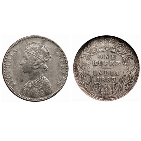 Victoria Empress, Silver, Rupee, 1893, Bombay Mint, C2/I(ii), 'B' incused. F. Prid # 182. 