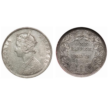Victoria Empress, Silver, Rupee, 1898, Bombay Mint, C2/I(ii), 'B' incused. F. Prid # 184. 