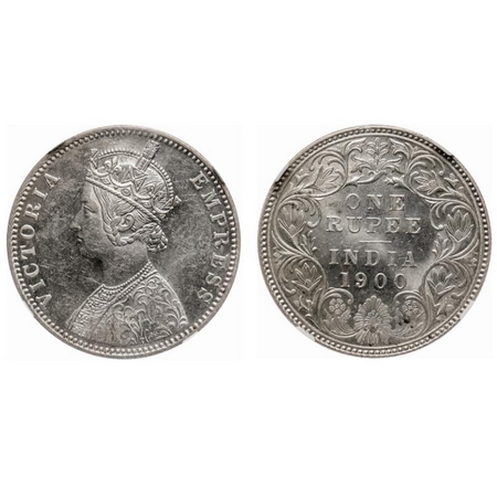 Victoria Empress, Silver, Rupee, 1900, Bombay Mint, A3(i)/I(ii), 'B' incused. F. Prid # 18