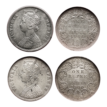 Victoria Empress, Silver, Rupee (2 slabs), 1900, 1) Bombay Mint, A3(i)/I(ii), 'B' incused,