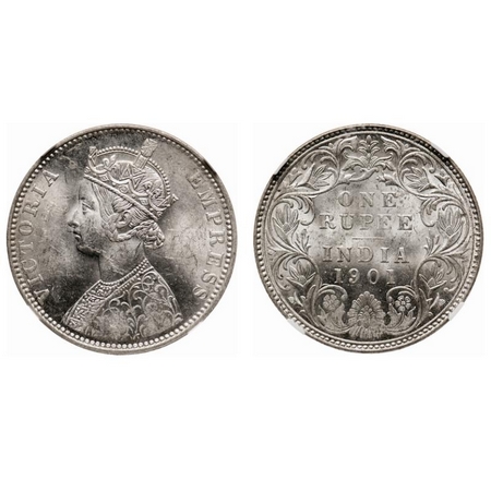 Victoria Empress, Silver, Rupee, 1901, Bombay Mint, A3(i)/I(ii), 'B' incused. F. Prid # Un