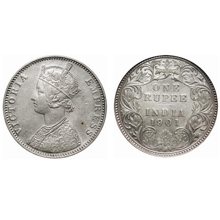 Victoria Empress, Silver, Rupee, 1901, Bombay Mint, A3(i)/I(ii), 'B' incused, Partial ghos