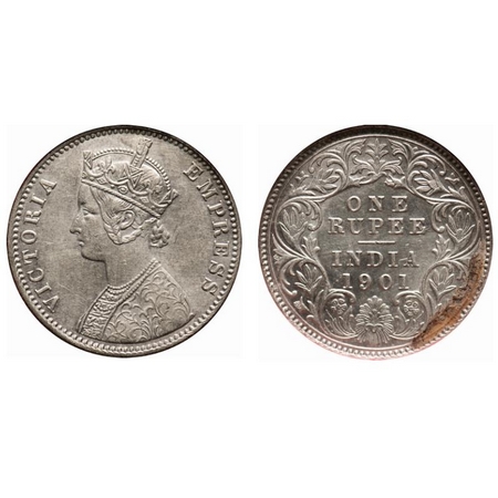 Victoria Empress, Silver, Rupee, 1901, Calcutta Mint, C3/I(i), 'C' incused. F. Prid # 139.