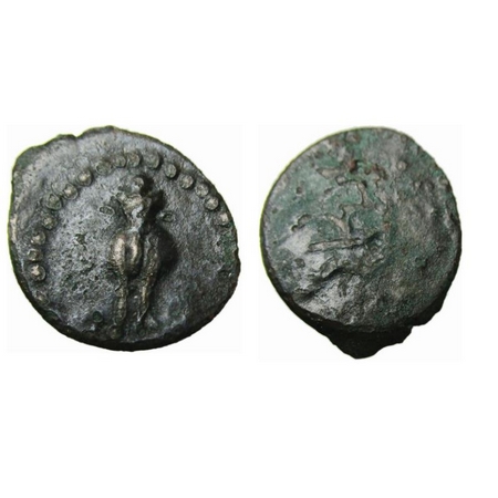 Western Kshtrapas, Damasena (144-160/222-238) facing bull type Potin Unit. 1.51g, Obv: Hum