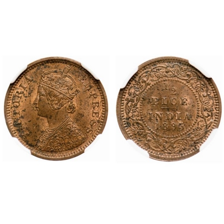 Victoria Empress, Copper, 1/2 Pice, 1895, Calcutta Mint, A/I, No mint mark. F. Prid # 728.
