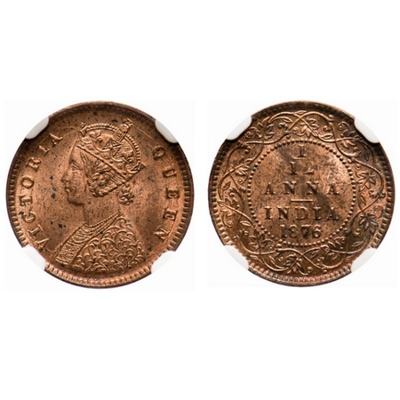 Victoria Queen, Copper, 1/12 Anna, 1876, Calcutta Mint, Obv A, No mint mark. F. Prid # 785