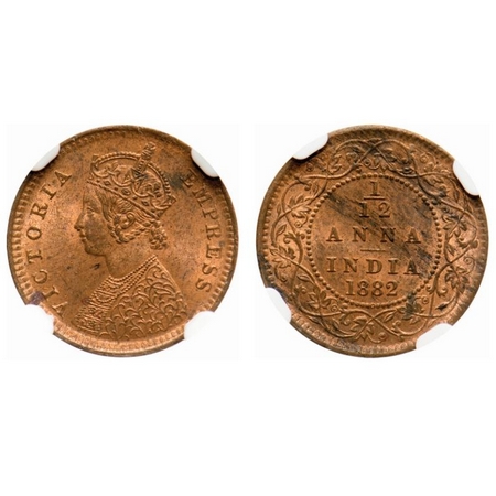 Victoria Empress, Copper, 1/12 Anna, 1882, Calcutta Mint, Obv B, 'C' incused. F. Prid # 78