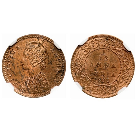 Victoria Empress, Copper, 1/12 Anna, 1899, Calcutta Mint, Obv B, No mint mark. F. Prid # 8