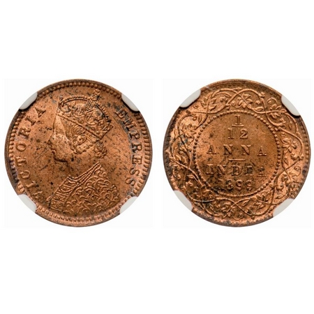 Victoria Empress, Copper, 1/12 Anna, 1899, Calcutta Mint, Obv 'B', No mint mark. F. Prid #