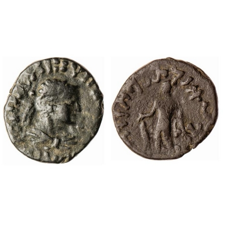 Kushanas, Kujula Kadphises (c. 50-90 AD), Copper Drachma, 5.29g, Obv: Bust of king facing 