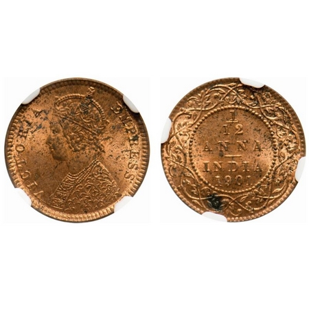 Victoria Empress, Copper, 1/12 Anna, 1901, Calcutta Mint, Obv 'B', No mint mark. F. Prid #