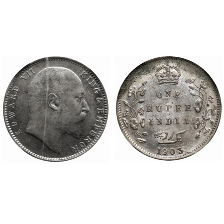 Edward VII, Silver, Rupee, 1903, Bombay Mint, 'B' incused, Dot. F. Prid # 199. GK 926. NGS