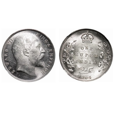 Edward VII, Silver, Rupee, 1904, Calcutta Mint, No mint mark, Normal 5 diamonds, Ghost on 