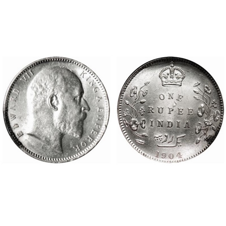 Edward VII, Silver, Rupee, 1904, Calcutta Mint, No mint mark, Ghost image on Obv and Rev, 