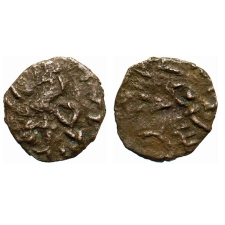 Kushanas, Imitation of Huvishka, Copper Drachma, 1.42g, Obv: Elephant rider waking to righ