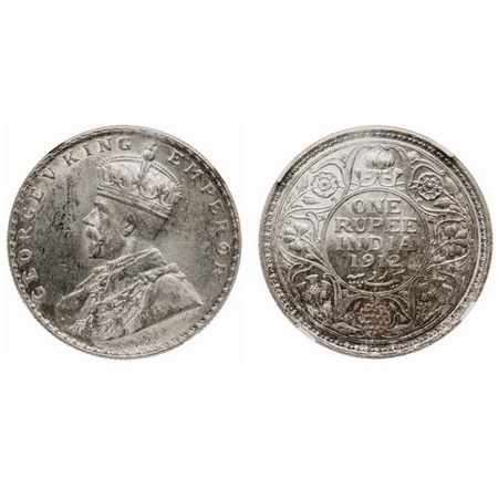 George V, Silver, Rupee, 1912, Bombay Mint, Dot. F. Prid # 218. GK 1026. NGC Slabbed MS 62