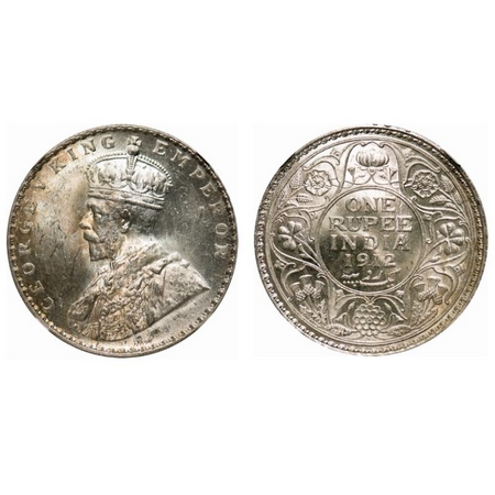 George V, Silver, Rupee, 1912, Calcutta Mint, No dot. F. Prid # 216. GK 1041. NGC Slabbed 