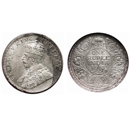 George V, Silver, Rupee, 1913, Bombay Mint, Dot. F. Prid # 219. GK 1028. NGS Slabbed MS 61