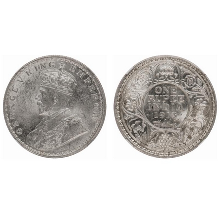 George V, Silver, Rupee, 1913, Bombay Mint, Dot. F. Prid # 219. GK 1028. NGC Slabbed MS 62
