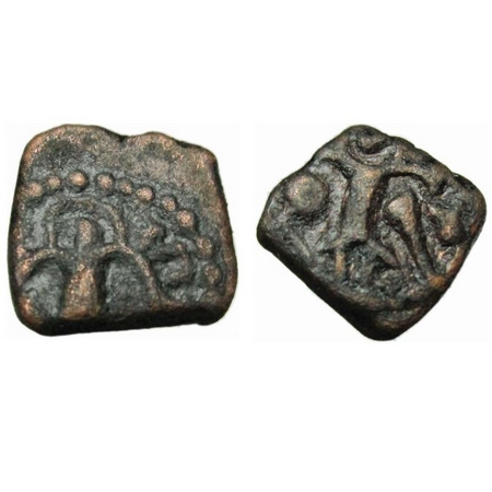 Kushanas, Vasudeva I (c.180-220AD), Copper Unit. 2.40g, Obv: King standing holding trident