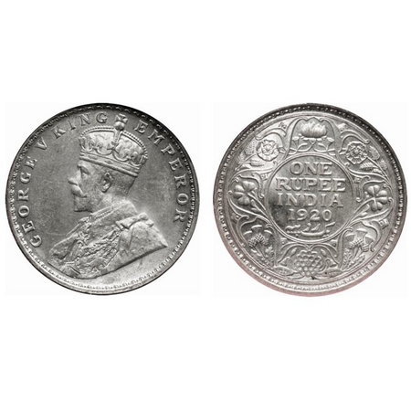 George V, Silver, Rupee, 1920, Calcutta Mint, No dot. F. Prid # 216. GK 1041. NGS Slabbed 