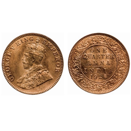 George V, Bronze, Quarter Anna, 1928, Bombay Mint, Dot, Ghost on Obv and Rev. F. Prid # 68