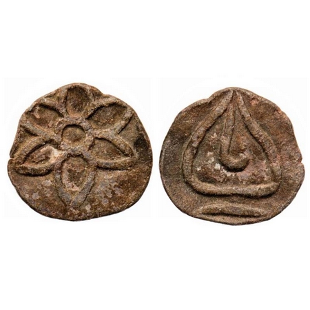 Post-Vakataka, Uninscribed type, Nasik Region, Lead, 1.80g, Obv: A lotus flower, Rev: Like