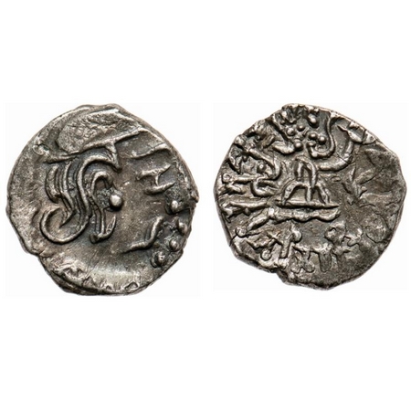 Traikutakas, Dharasena, Silver Drachma, 1.92g, Obv: Profile bust of king facing to right, 