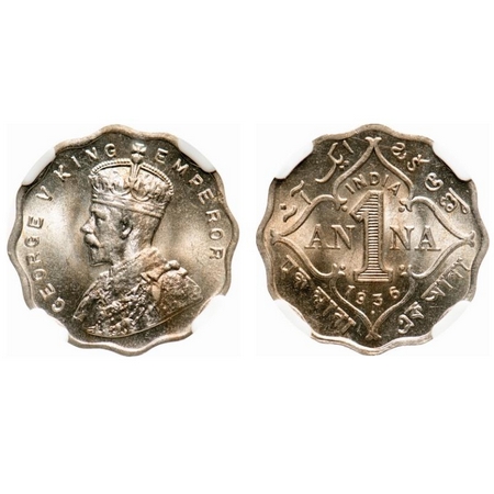 George V, Copper-Nickel, 1 Anna, 1936, Bombay Mint, Dot. F. Prid # 958. GK 1169. NGC Slabb