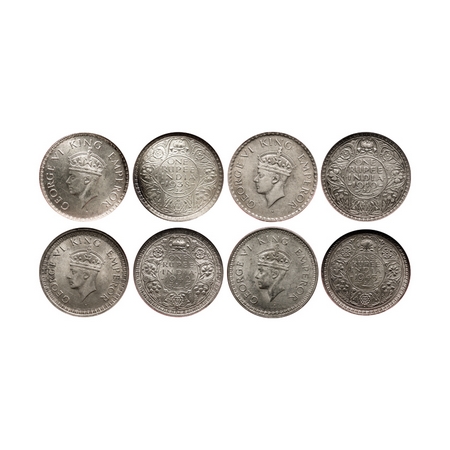 George VI, Silver/Half Silver, Rupee (4 slabs), 1) 1938, Bombay Mint, A/I, No dot, Milled 