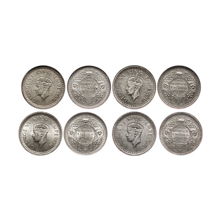 George VI, Half Silver, Rupee (4 slabs), Lahore Mint, 1) & 2) 1944, D/II, 'L' raised, Secu