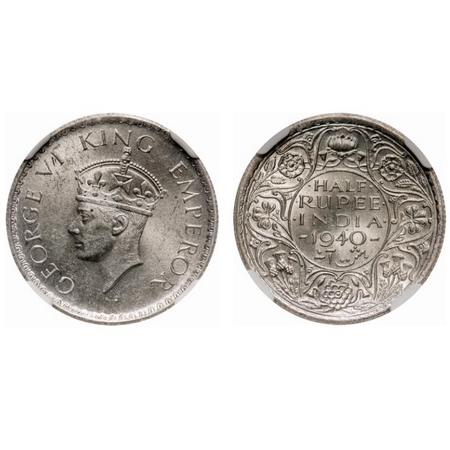 George VI, Half Silver, Half Rupee, 1940, Calcutta Mint, Head type II, A(a)/I, No dot, Mil