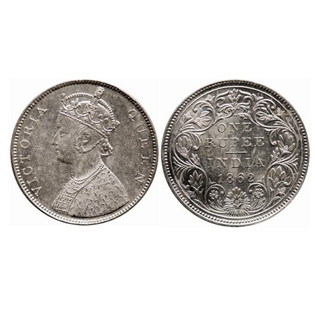 Victoria Queen, Silver, Rupee, 1862, Bombay Mint, B/II/2/0, Ghost on Obv and Rev, 4 & 1/4 