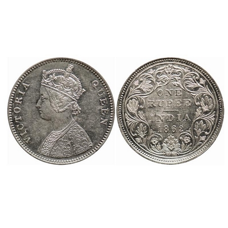 Victoria Queen, Silver, Rupee, 1862, Bombay Mint, A/II/0/4, w/o initial 'J', German engrav