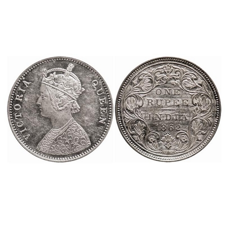 Victoria Queen, Silver, Rupee, 1862, Bombay Mint, A/II/0/4, w/o initial 'J', German engrav