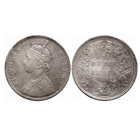 Victoria Queen, Silver, Rupee, 1862, Bombay Mint, A/II/0/9, w/o initial 'J'. F. Prid 92. G