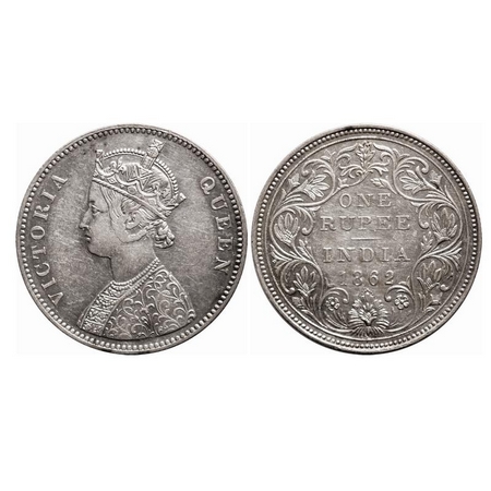 Victoria Queen, Silver, Rupee, 1862, Bombay Mint, A/II/0/11, w/o initial 'J', Alphabate 'I