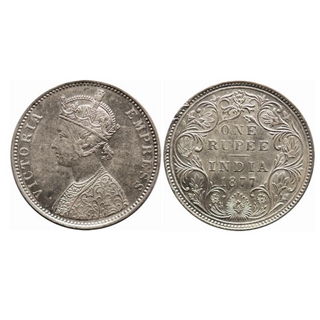 Victoria Empress, Silver Rupee, 1877, Bombay Mint, A3/II(i), Dot, Thin numeral 77, The Que